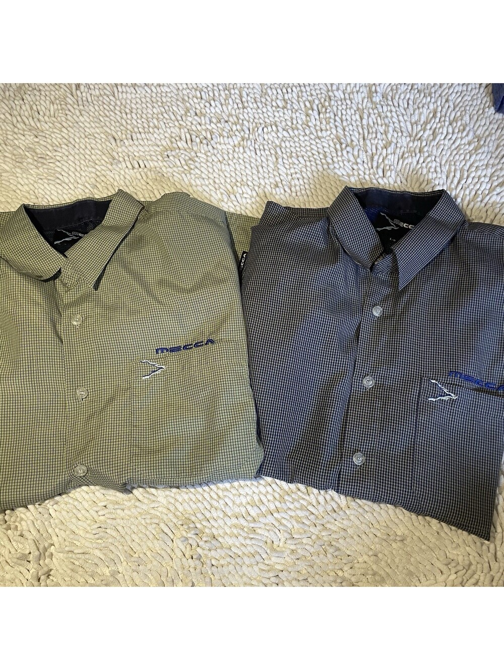 LOT OF 2 Mecca Shirt Mens L Green Blue Geometric Short Sleeve Button Up